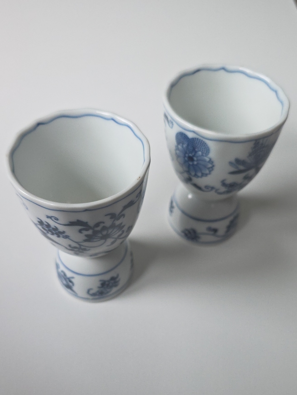 Vintage Blue Danube Japan porcelain double egg cup - Set Of 2